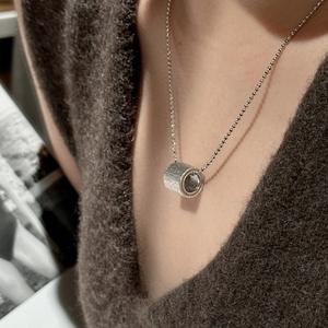 Women's S925 Pure Silver Brushed Diamond Inlaid <b>Turquoise</b> Light Luxury Antique Style Fashion Pendant <b>Necklace</b> with Oval Design - Product Image 2