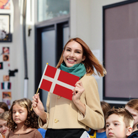 Vente en gros Offre Spéciale pays du monde 14*21cm drapeau du Danemark agitant la main avec tige en bois