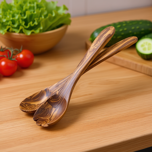 Ensemble de couverts à salade 2 pièces en bois d'olivier, cuillère et fourchette pour servir les salades - Product Image 3