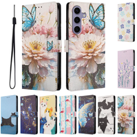Étui portefeuille en cuir à motif floral pour Samsung Galaxy S26 Ultra S25 Edge S24 Plus FE A17 A26 A07 A06 A16 A36 A56 avec support papillon