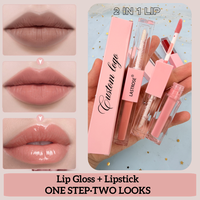 Rouge à lèvres mat naturel double embout 2-en-1, gloss à lèvres végétalien brillant, gloss miroir waterproof nude, brun, rose, maquillage de luxe