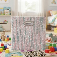 Cube de rangement pliable de luxe en tissu écologique pastel 30x30x30cm, organisateur en polyester bouclé avec poignées métalliques pour vêtements et placard