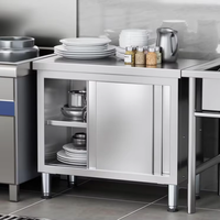 Table de cuisine industrielle en acier inoxydable 304 de haute qualité à 2 niveaux avec porte coulissante, capacité robuste et résistance à la corrosion