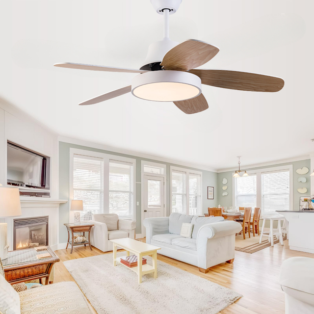 Modern Simple Ceiling Fan Remote Control 48W LED 3 Wooden Blade Reversible DC Motor Noiseless Low Profile Ceiling Fan with Light