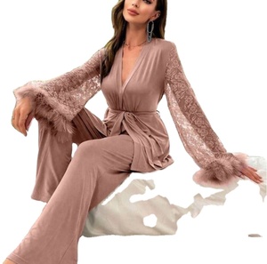 Conjunto de Pijama y Camisón con Cuello en V y Encaje, Estilo Europeo Americano 2026 - Product Image 3