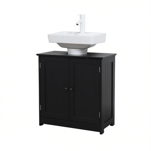 <b>Black</b> 2-Door <b>Bathroom</b> Cabinet With Ceramic Basin Floor Standing Elegant Design 32-34 In Width - Product Image 1