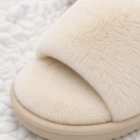 Chaussons en fausse fourrure pour femmes, doux et moelleux, à bout ouvert, pour l'intérieur et l'extérieur