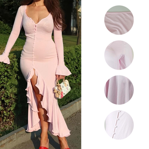 Abito lungo <span class=keywords><strong>da</strong></span> donna aderente con spacco <span class=keywords><strong>e</strong></span> orlo a balze irregolare, sexy, monopetto, scollo a V profondo, casual. MOQ 1 - Product Image 4