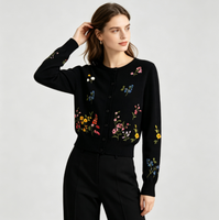 Pull pour femme automne-hiver, manches longues, col rond, cardigan en coton, boutons brodés, cardigan en tricot pour femme
