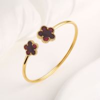MIRADIA Moda Doble Flor 18K Chapado en Oro Pulsera de Acero Inoxidable Cinco Hojas Flor Joyería Mujeres Brazalete Pulseras