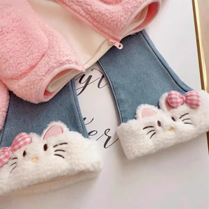 Tongxingyuan Children's Fleece-<b>Lined</b> Jeans Cartoon Pattern Winter 2024 Girls <b>Pants</b> - Product Image 3