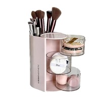 Boîte de rangement de cosmétiques de bureau rose anti-poussière, grande capacité, style luxe léger, pour poudres, coussins de teint et rouges à lèvres