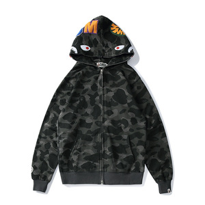 Sweat-shirt à capuche intégral zippé motif requin camouflage en coton et polyester avec logo personnalisé pour hommes – Fournisseur de sweats à capuche - Product Image 3