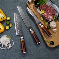 Ensemble de 8 couteaux de cuisine professionnels en acier Damas à 67 couches, couteaux de chef pour couper et cuisiner avec manche en bois Pakka