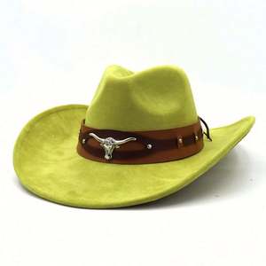 Chapeau de cowboy unisexe tendance hiver 2024, style western avec ceinture en simili cuir tête de bœuf pour adultes et amateurs de plein air - Product Image 5