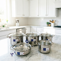 Ensemble de 10 casseroles de cuisson domestique personnalisées de haute qualité en acier inoxydable à double fond 201SUS, batterie de cuisine à induction
