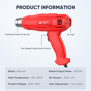 Pistolet thermique Mitsushi 2000W température haute efficacité 100-650 ℃ entièrement réglable pour la soudure, le séchage et le ramollissement de la peinture. - Product Image 3