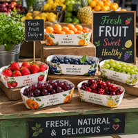 Barquettes en papier personnalisées imprimées avec revêtement résistant à l'eau et à la graisse pour l'emballage à emporter de fruits frais et baies
