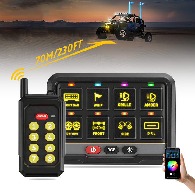 Automotive 12V 6 8 Gang LED Switch Panel ACC RGB Multi-color with Remote Control New for SUV/UTV/ATV off Road Light Controller