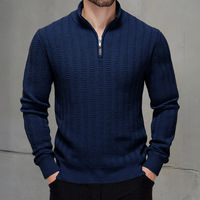 Pull tricoté zippé à col montant pour homme, coupe ajustée, manches longues, automne-hiver 2025, grandes tailles, kaki, bleu marine, militaire