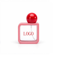 Flacon pulvérisateur vide en PETG de 40 ml, avec bouchon boule rose, personnalisable avec logo couleur, idéal pour brume corporelle, parfum, tonique hydratant