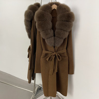 Manteau cardigan en tricot à col rabattu en fourrure de renard véritable naturelle, manches raglan, poches plaquées, design luxueux d'hiver, nouveau modèle