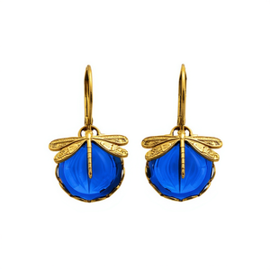 Pendientes colgantes de libélula chapados en oro con bisel de cristal azul y diamantes de imitación, estilo vintage para mujer, joyería de fiesta - Product Image 1