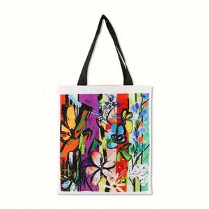 Bolsa de Compras de Lona con Estampado de Sublimación de Logotipo Personalizado, Diseño de Arte de Grafiti con Texto Africano para Mujeres, a Todo Color - Product Image 2