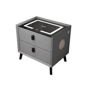 Table de chevet minimaliste en bois avec éclairage LED, charge sans fil, 2 tiroirs, mobilier de chambre moderne pour la maison et l'appartement - Product Image 1