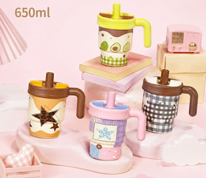 Gobelet isotherme en acier inoxydable de 650 ml avec grande poignée, motif dessin animé mignon, pour la maison, le bureau et les boissons quotidiennes - Product Image 5