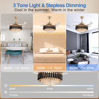 Ventilateur de plafond en cristal de haute qualité 36 pouces avec éclairage LED à entraînement DC stable, économe en énergie, télécommande intelligente pour la décoration de chambre, salon et salle à manger