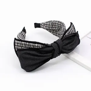 IFOND Korean Double Layer Large Bow Knotted Headband Fabric Plaid Hair band Women Accesorios