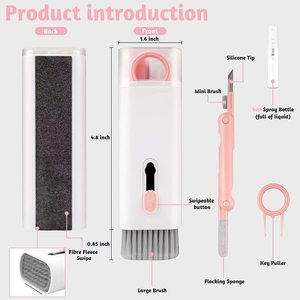 Cepillo <span class=keywords><strong>limpiador</strong></span> multifuncional 7 en 1 para teclado de ordenador, herramienta de limpieza para auriculares y teclado, suministro de fábrica - Product Image 2