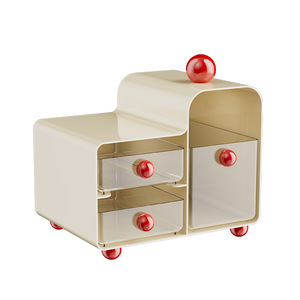 Desktop <b>Storage</b> <b>Box</b> With <b>Drawers</b> Creamy White Color Standing Type For Office And Cosmetic Organization - Product Image 1