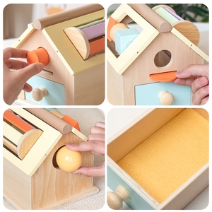 5 in 1 Wooden Montessori Busy House Shape Sorting Game <strong>Rainbow</strong> Spinning Drum Ball Coin <strong>Drop</strong> Toy - Product Image 4