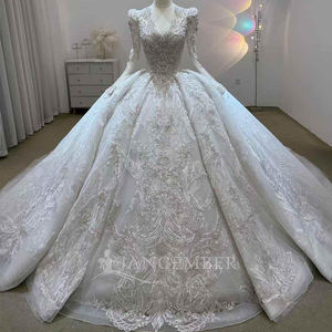 Jancember JJ66 Robe de mariage en cristal col en V paillettes perlées Empire Ball Gowns - Product Image 1