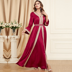 2023 stile modesto 3347 abito da sera in due pezzi da donna Muslim Abaya in poliestere per l'estate nella regione del Medio Oriente arabo - Product Image 2