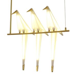 Lampe suspendue <span class=keywords><strong>en</strong></span> papier <span class=keywords><strong>en</strong></span> forme d'oiseau <span class=keywords><strong>origami</strong></span>, cage à oiseaux dorée, style nordique, salon, chambre à coucher, cuisine, luminaire à 3 têtes, lustre - Product Image 3