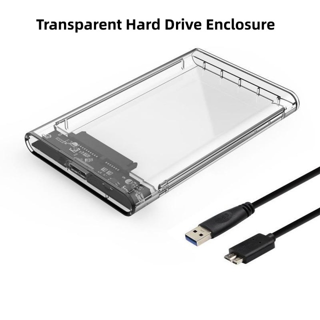 Transparent USB3.0 Hard Drive Enclosure, 2.5" SATA External HDD Case for Laptop/Desktop, Support 5TB UASP Compatible