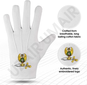 Gants en coton avec symbole maçonnique Shriner Uzair Umair, blancs, grande taille, brodés, 2 paires à vendre, gants pour hommes de nouvelle qualité - Product Image 6
