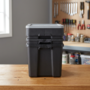 Bac de rangement en plastique PE noir HALO, rectangulaire, 60x40x30cm, avec couvercle, empilable, durable, léger, pour la maison, le bureau, le garage, la cuisine - Product Image 2