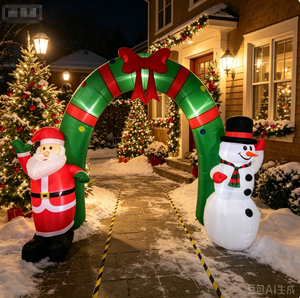 Arche gonflable <span class=keywords><strong>de</strong></span> Noël illuminée <span class=keywords><strong>de</strong></span> 9 pieds avec Père Noël et bonhomme <span class=keywords><strong>de</strong></span> neige, lumières LED intégrées, pour la décoration <span class=keywords><strong>de</strong></span> fête <span class=keywords><strong>de</strong></span> Noël en extérieur - Product Image 1