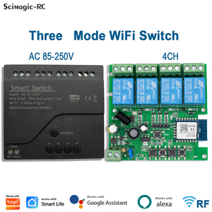 Módulo de Control Inteligente para Electrodomésticos con Wifi, Compatible con <span class=keywords><strong>Tuya</strong></span>, DC 85-250V, 4 Canales, 4CH 220V 10A, Relé Momentáneo con Bloqueo - Product Image 1