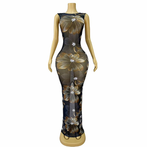 Novance Y4786 abbigliamento all'ingrosso maglia trasparente <span class=keywords><strong>nero</strong></span> di lusso eleganti abiti da sera abito <span class=keywords><strong>lungo</strong></span> stampa abiti da donna per la festa - Product Image 1