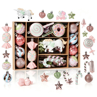32Pcs Set Ornamen Natal Warna Pink Bahan PS Bentuk Unicorn Permen Hiasan Gantung Pohon Natal DIY Dekorasi Rumah Pesta Liburan