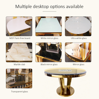 Table de mariage moderne Martina en acier inoxydable avec plateau en marbre doré, mobilier d'hôtel durable, salle à manger, salon, événement