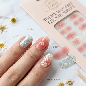 Tiras de Uñas de Gel Sin UV, Diseño <span class=keywords><strong>Sakura</strong></span> Rosa Degradado con Margaritas, Estilo Coreano, Calidad de Salón, Precuradas - Product Image 2