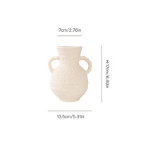 Vase à fleurs artisanal Vase en terre cuite Vase en céramique blanche vintage Décor antique rustique avec 2 poignées, finition mate à large bouche