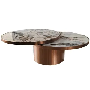 Mesa de centro de acero inoxidable de metal de gama alta simple de mármol natural para uso doméstico de sala de estar de lujo