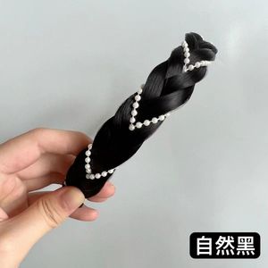Diadema con peluca trenzada estilo espina de pescado y lazo de pelo con perlas para mujer, estilo lindo, material de alambre resistente a altas temperaturas - Product Image 2